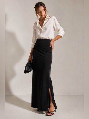Joseph Ribkoff Black Maxi Skirt Double Side Zip Full Length 31” Waist